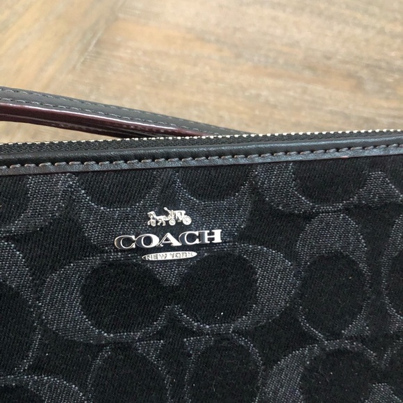 Coach Signature Black Denim Wristlet - Picture 2 of 4